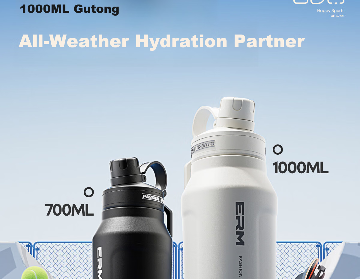 ERM Insulated Mug Large Capacity 316L Stainless Steel Cold Water Bottle for Men Students Outdoor Sports Portable Straw Cup 6