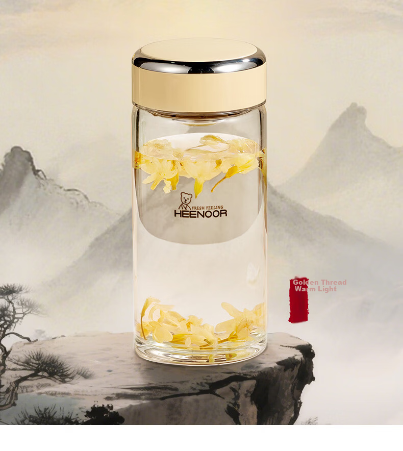 Heenoor Single-Layer Glass Cup, 2026 New Floral Tea Cup, Transparent High-Value Water Cup for Women, Home Portable Tea Infuser Mug 18