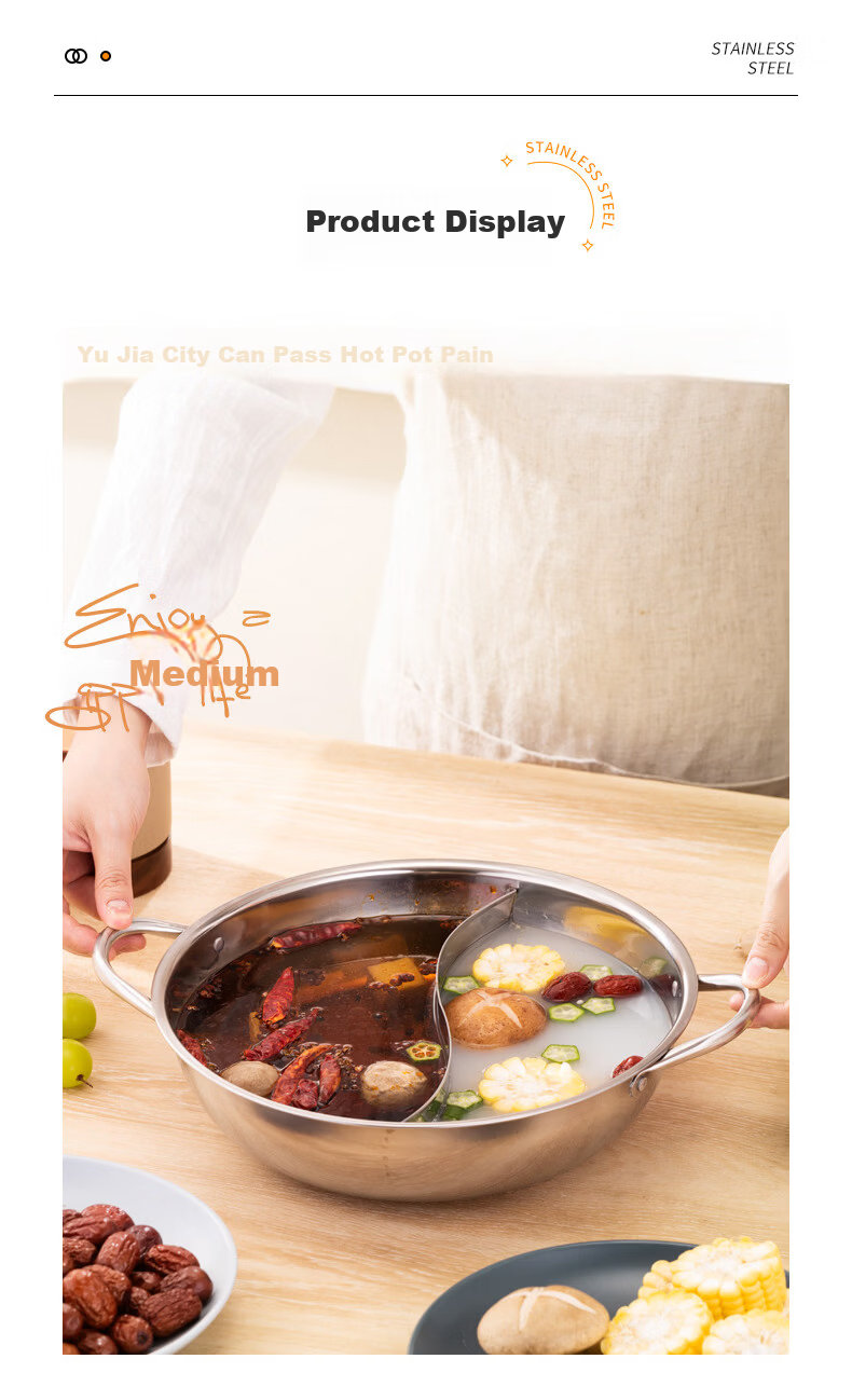 Chufang An Yuanyang Hot Pot Thick Stainless Steel Large Capacity Soup Pot 34cm Compatible with Induction Cooker and Gas Stove 9
