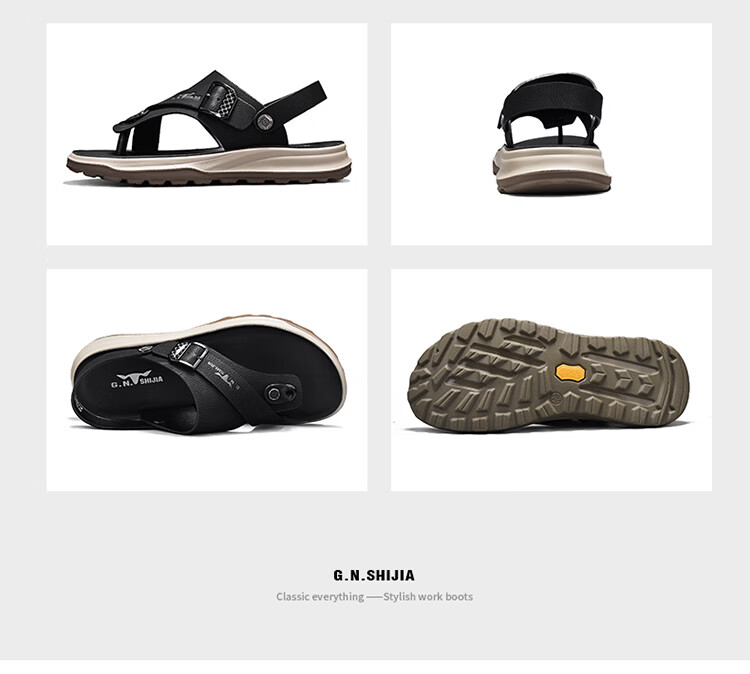 Bull Family Men's Leather Sandals Summer New Dual-Wear Soft Sole Durable Outdoor Beach Casual Flip-Flops 30
