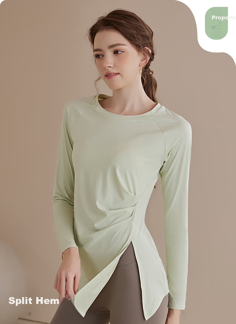 XUEXIMAN Women's Quick-Dry Long Sleeve Yoga Top Mid-Length Slim Fit Breathable Pilates Fitness Shirt 7