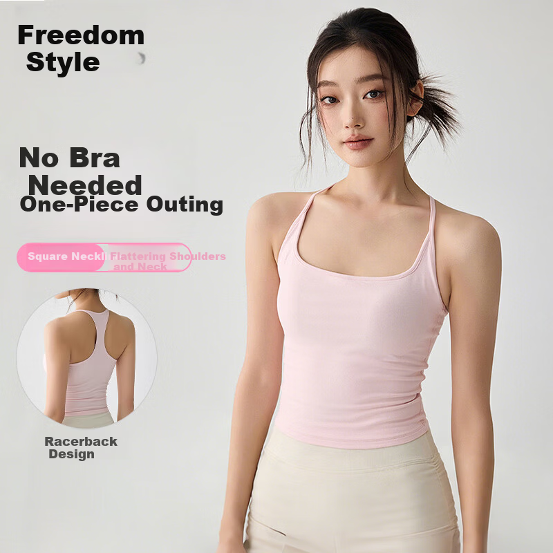 Free Style Women's Sports Bra with Padding Yoga Backless Camisole Pilates Training Running Fitness Bra Spring Summer
