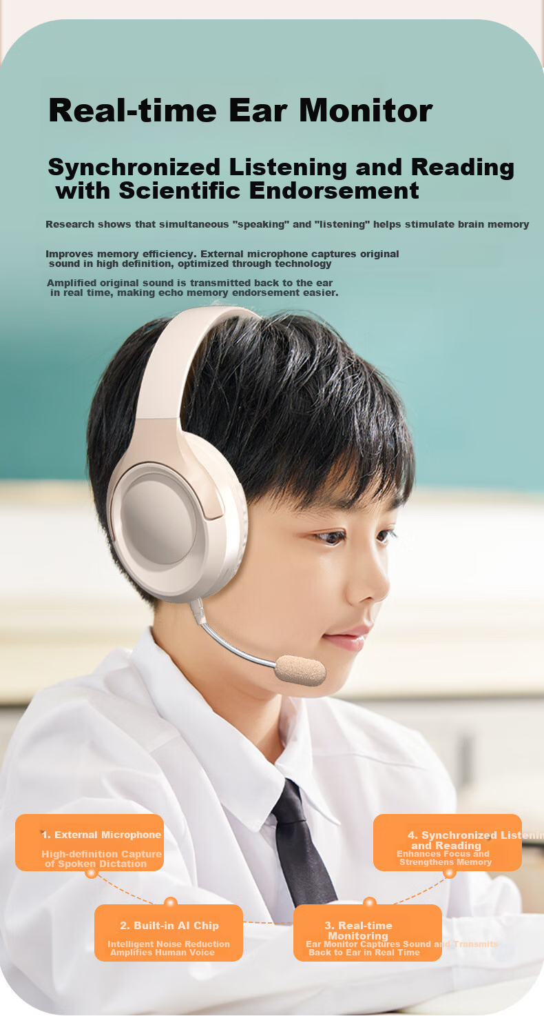 EZHK Children's In-Ear Monitor Headphones Noise-Canceling Bluetooth Over-Ear Headset for Students Ages 6-15 Reading and Learning Gift for Boys and Girls 5