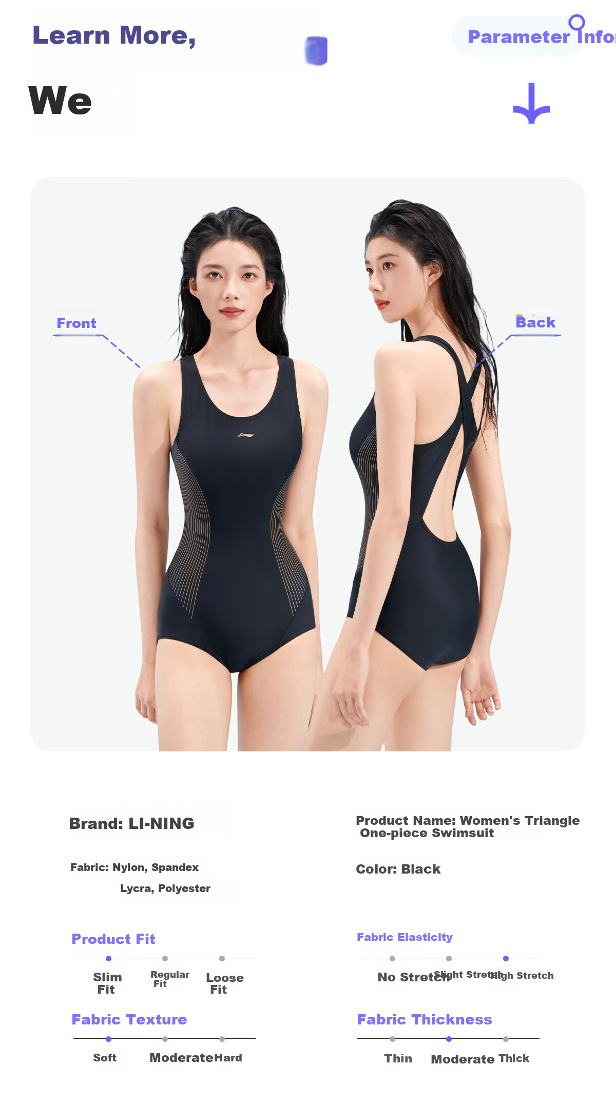 LI-NING Women's One-Piece Swimsuit 2026 New Premium Professional Racing Triangle Swimwear Spa 4