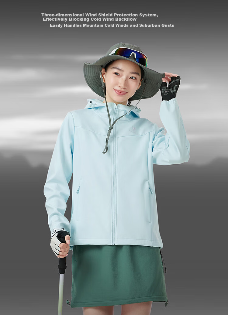 CAMEL Women's Outdoor Softshell Jacket Spring 2026 Fleece Lined Hooded Water-Repellent Tear-Resistant Anti-Static Hiking Mountaineering Coat 9012 4
