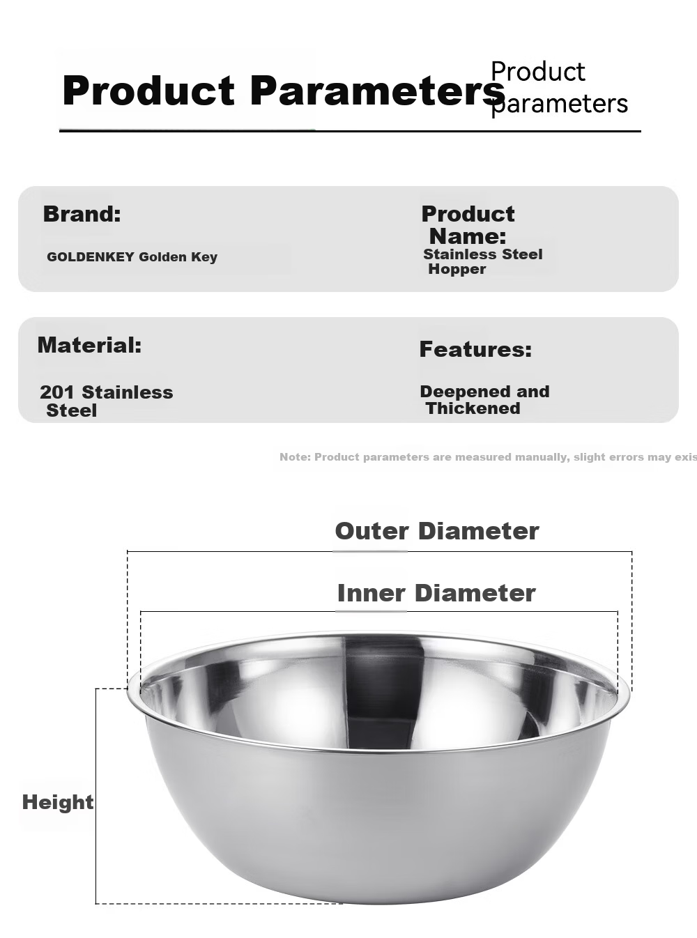 Golden Key Thickened Deepened Commercial Stainless Steel Dough Mixing Egg Beating Kitchen Seasoning Bowl GK-WD12 12cm 5