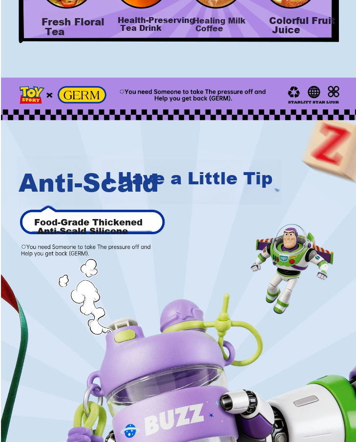 Germ Germ Gemi Toy Story Kids Purple Sports Portable Cloud Travel Cup (Buzz Lightyear) 11