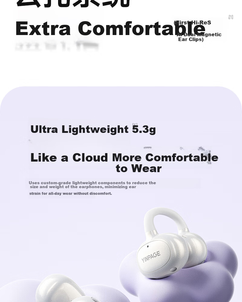 Yinbeiqi New ClipAir Wireless Bluetooth Earphones AI Translation Clip-On Bone Conduction Open-Ear Sports Earhooks for Apple Huawei 15