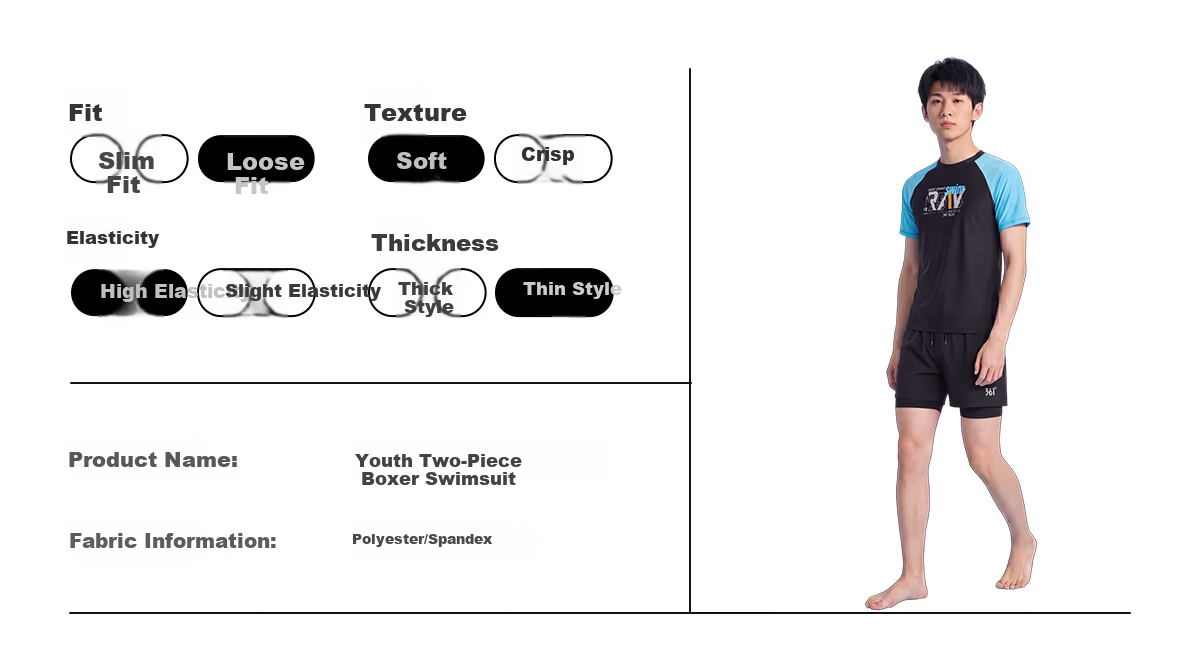 361° Youth Boys' Swimwear Set for Ages 12-18, Large Size Boys' Two-Piece Swimming Trunks for Middle School Students, Hot Spring Swimwear 10