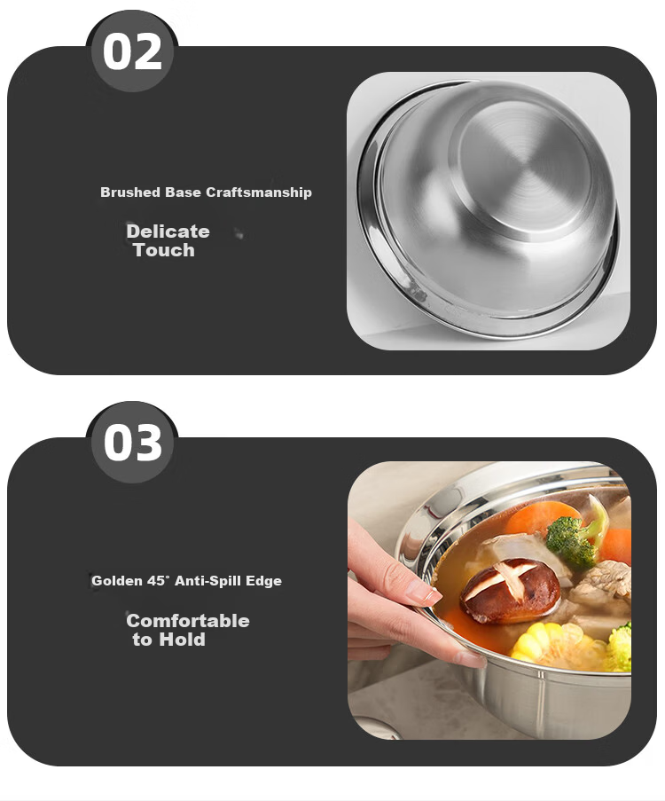 Banwu Life 316 Stainless Steel Food Grade Soup Bowl 20cm Large Steaming Bowl Household Rice Bowl Salad Bowl Noodle Bowl 13