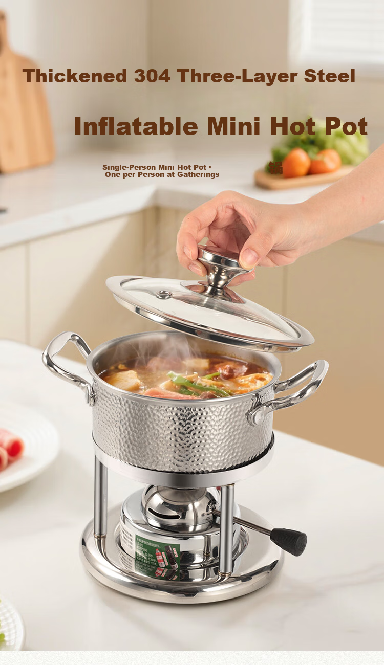 MAXCOOK 304 Stainless Steel Hot Pot Three-Layer Steel Alcohol Small Hot Pot Dry Pot 16cm Outdoor Home Cookware MCT3637 1