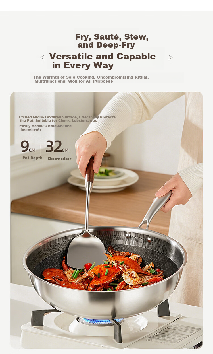 MAXCOOK 34cm 316L Stainless Steel Non-Stick Wok, Triple-Layer Steel, Compatible with Gas and Induction Cooktops, Model MCC4391 7