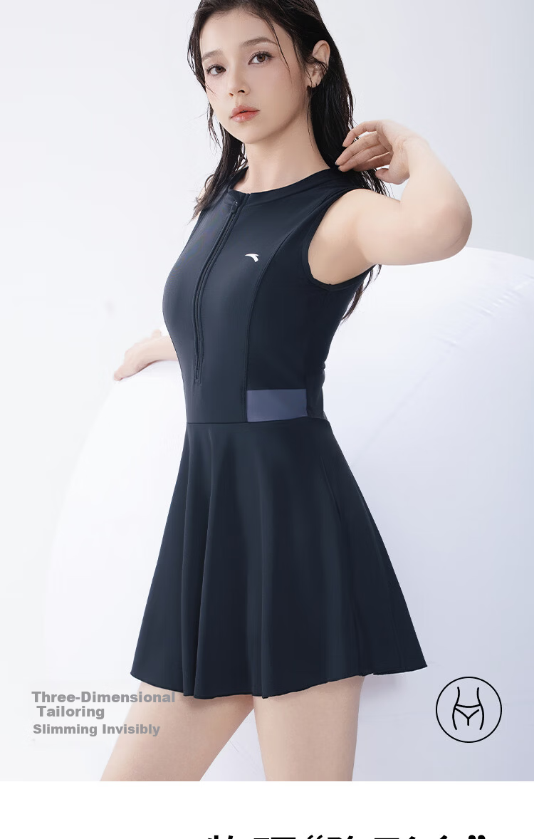 Anta Slim Waist Women's Swimsuit 2026 New One-Piece Conservative Sleeveless Plus Size Girl Swimsuit Black M 6
