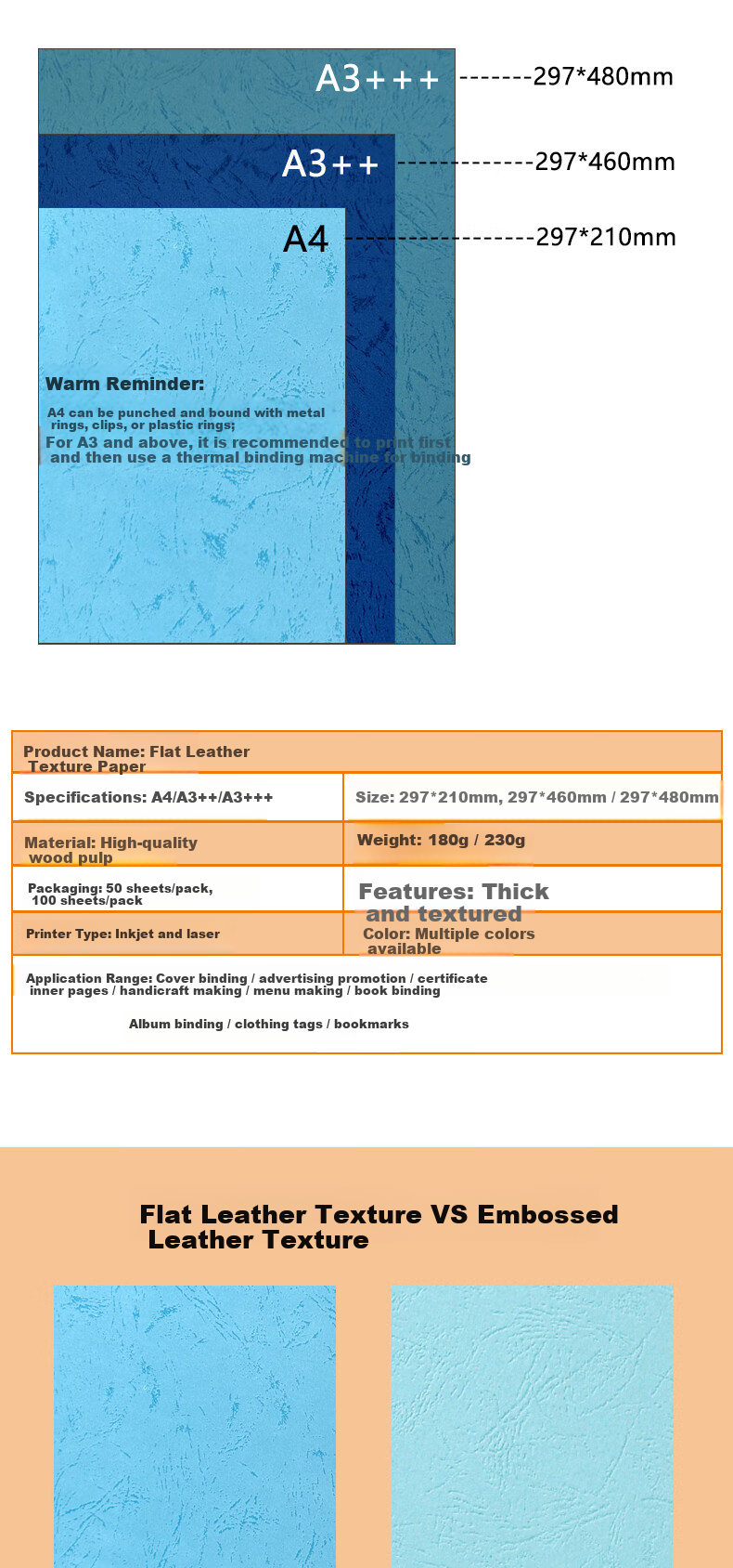 Doton 180g A3+++ Flat Leather Texture Paper 297*480mm Silver Gray 100 Sheets Glue Binding Machine Faux Leather Texture Paper Document Contract Cover Cloud Paper 4