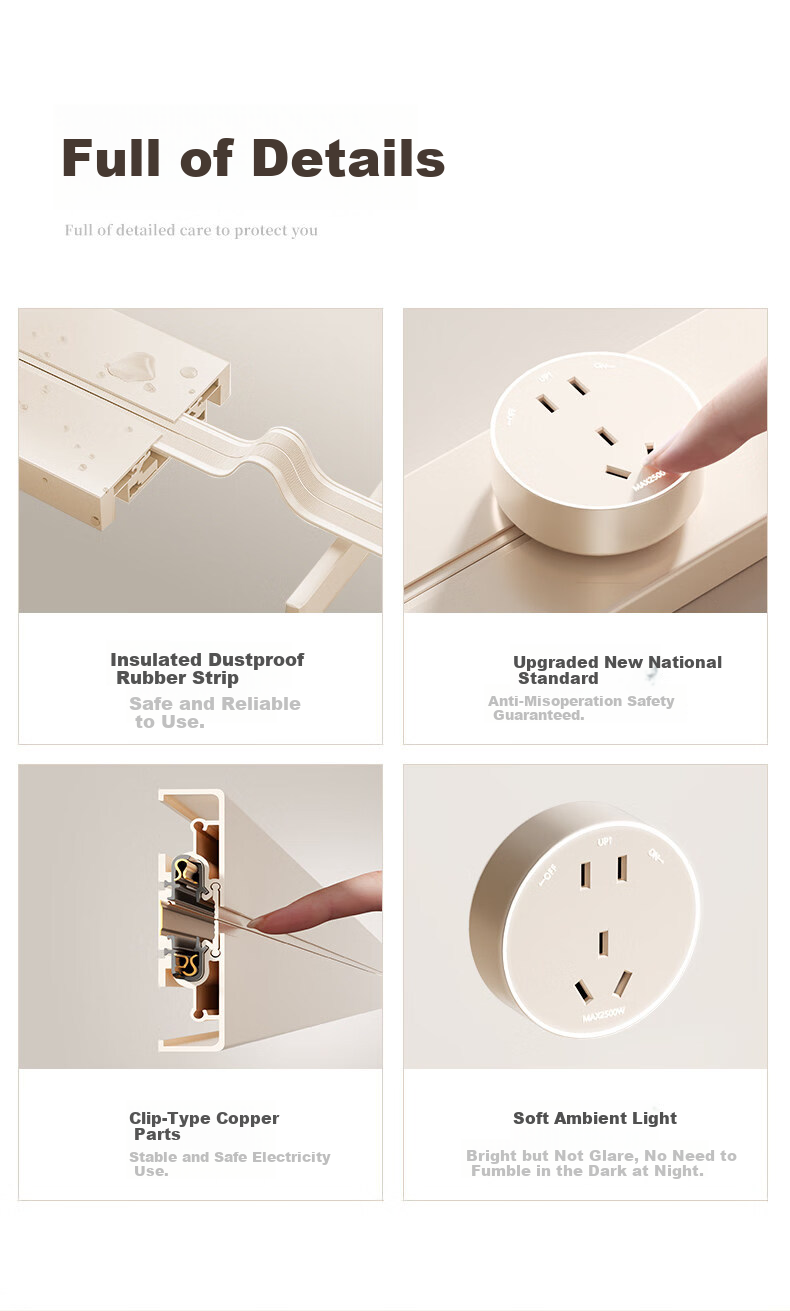 AUX Track Socket Sliding Rail Multi-Functional Power Strip Surface Mounted Wall-Mounted Guide Rail Socket 60cm Track + 5 Black Five-Hole Outlets 6