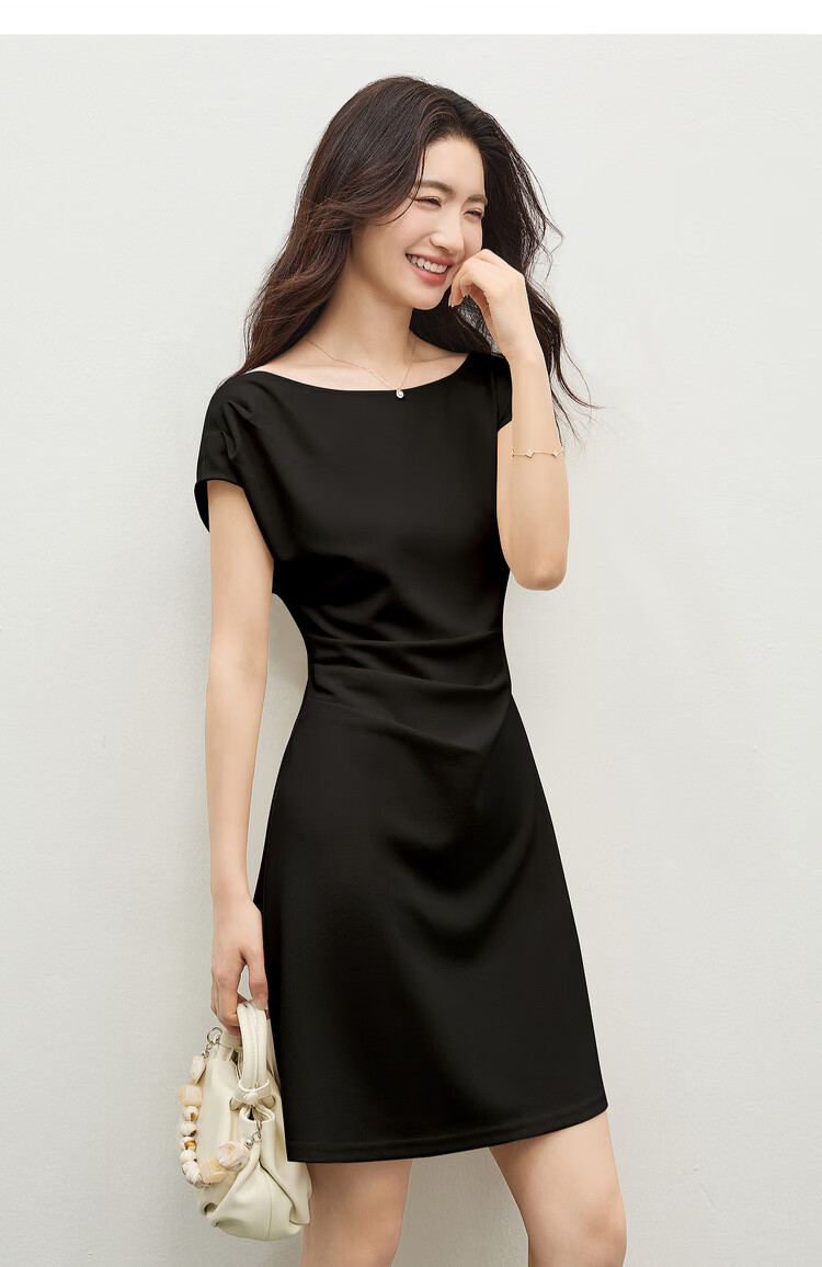 Shangdu Bila Elegant Temperament Short Sleeve Dress Women Spring Summer Off-Shoulder Pleated Slimming A-Line Mid-Length Dress 16