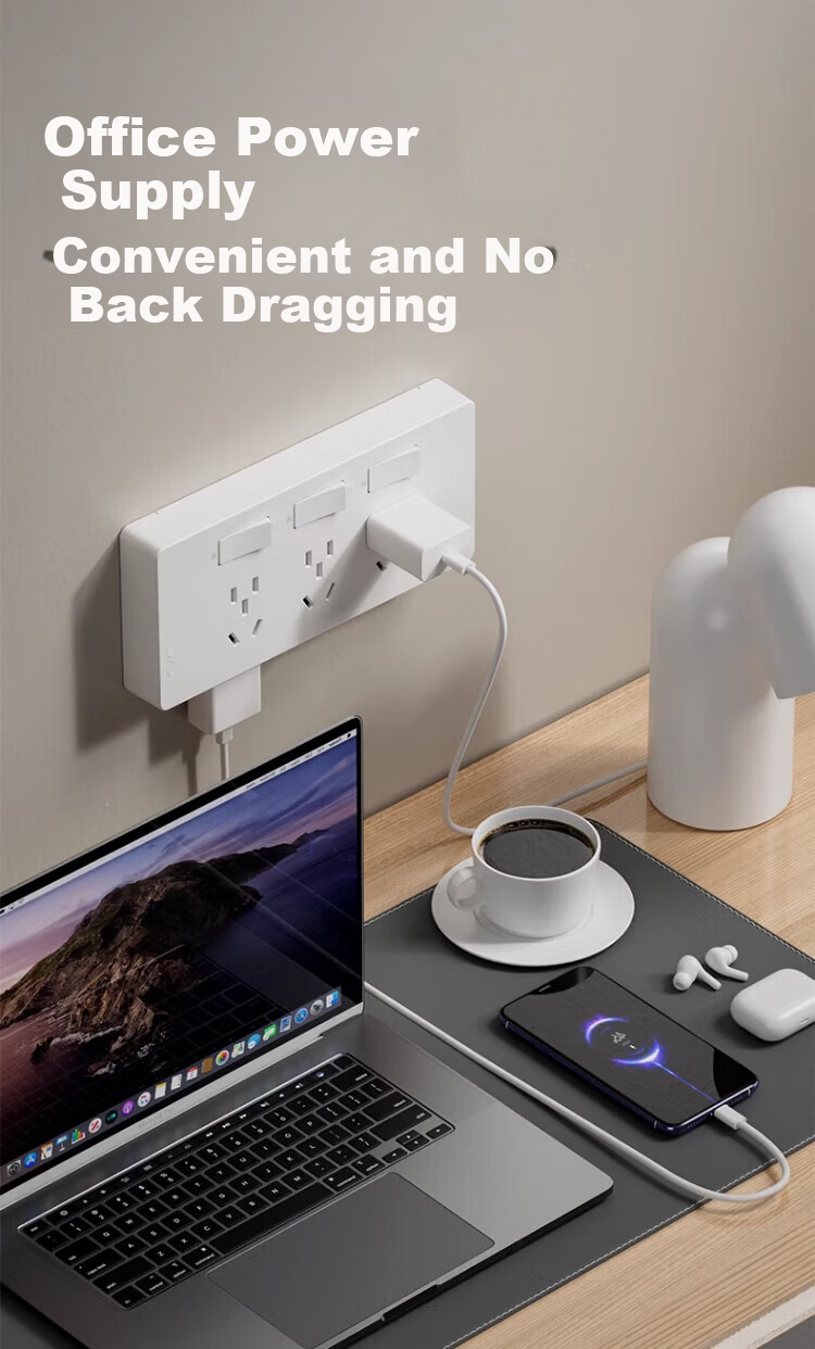 AUX Extension Power Strip with Cord Multi-Functional Bedroom Wall Mount Expansion Socket Kitchen Power Outlet Gray 9