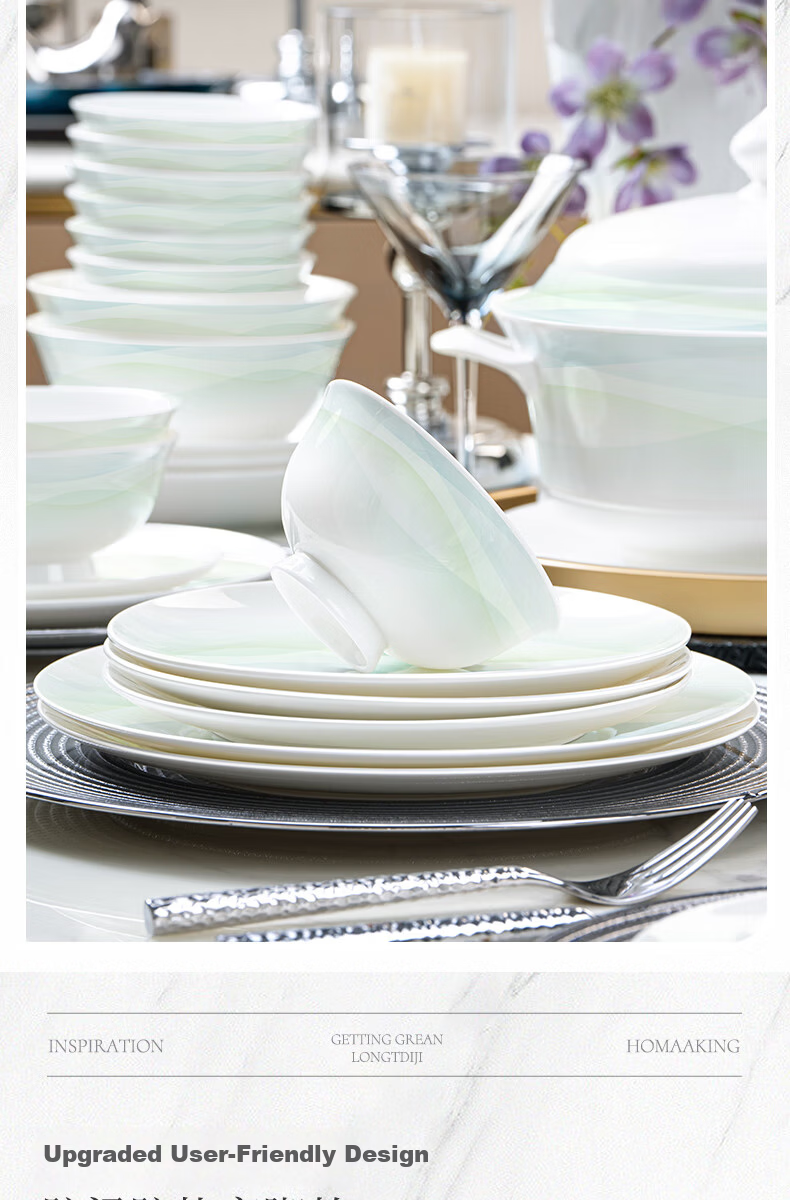 NINE CRANES Jingdezhen Ceramic Rice Bowl Set, 4.5-Inch High-Temperature Porcelain Bowls, Luxury Home Dining, 10 Pieces 5