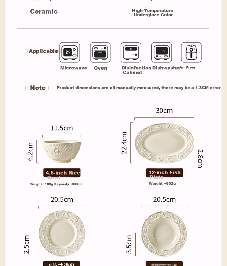 Yomerto Ceramic Dinnerware Set with Underglaze Color Bowls and Plates, High-Quality Home Tableware for Weddings and Housewarming 13