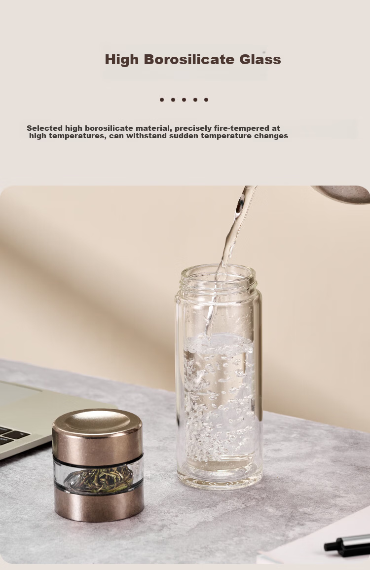 Gold Inlaid Jade Glass Cup Pure Titanium Antibacterial Tea Brewing Cup Pure Titanium Tea Infuser Business Double-Layer Tea Water Separation Cup Men's Car Travel Water Bottle 6