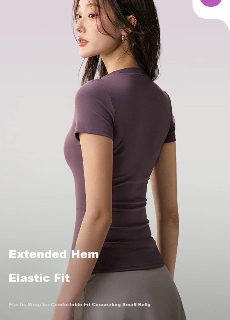 Xueqiman Women's Summer Thin Short Sleeve Quick-Dry High Elasticity Slim Fit Yoga Pilates Training Fitness T-Shirt 7