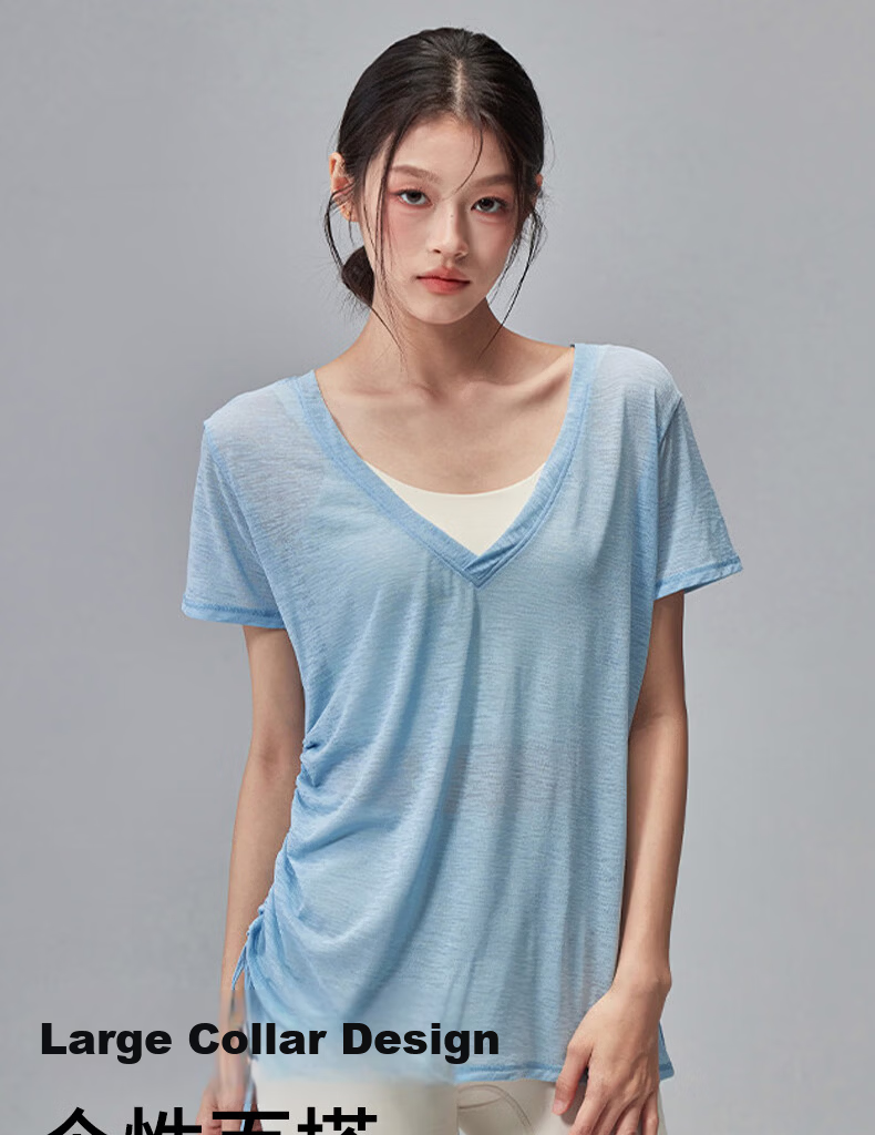 Free Style Women's Summer Sports Pullover Quick-Dry Loose Breathable Drawstring Short Sleeve Pilates Yoga Top for Running and Fitness 5