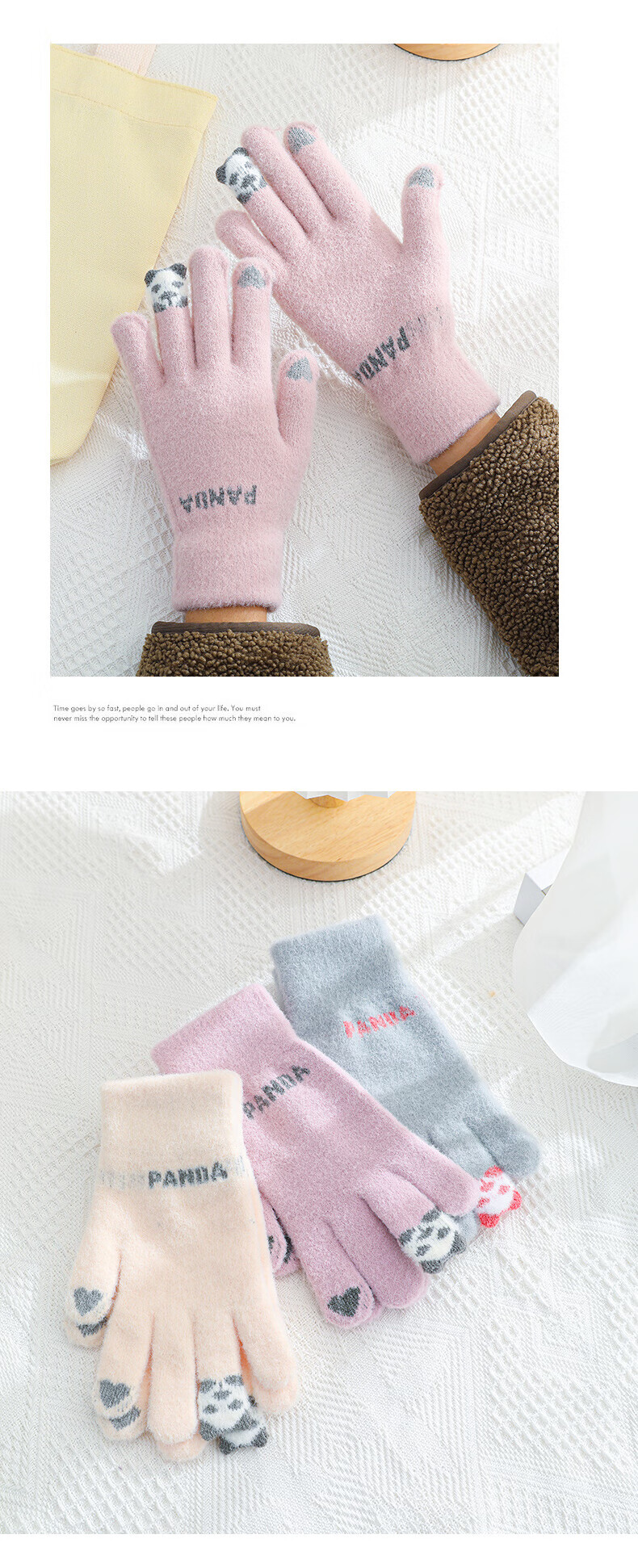 XUEXIMAN Women's Winter Cold-Resistant Thickened Fleece Knitted Gloves Windproof Cute Touchscreen Gloves 5
