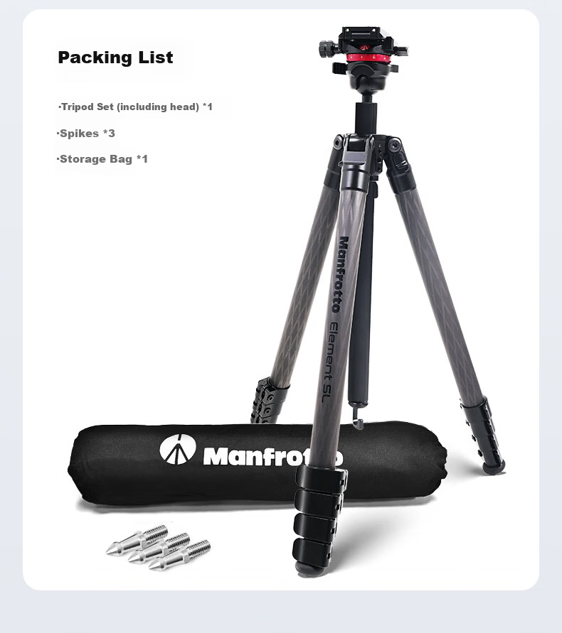 Manfrotto MKELESLLCBK-BH Carbon Fiber Tripod with Ball Head for DSLR and Mirrorless Cameras, Travel Photography and Videography Support Stand 18