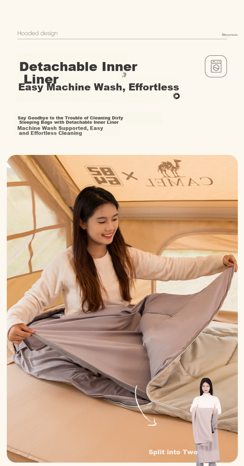 CAMEL Outdoor Sleeping Bag Camping Adult Thickened Warm Cold-Resistant Four-Season Universal Men's Winter Honey Peach Color 3009 5