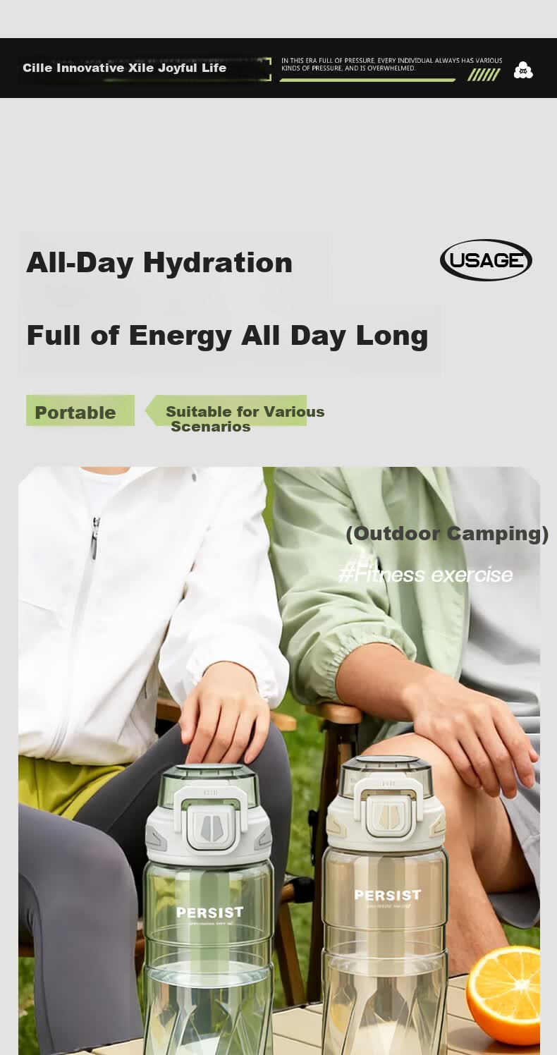 Cille Sports Water Bottle Unisex Outdoor Fitness Large Capacity Tritan High Temperature Resistant Thickened Dual-Drink Portable Cup 3