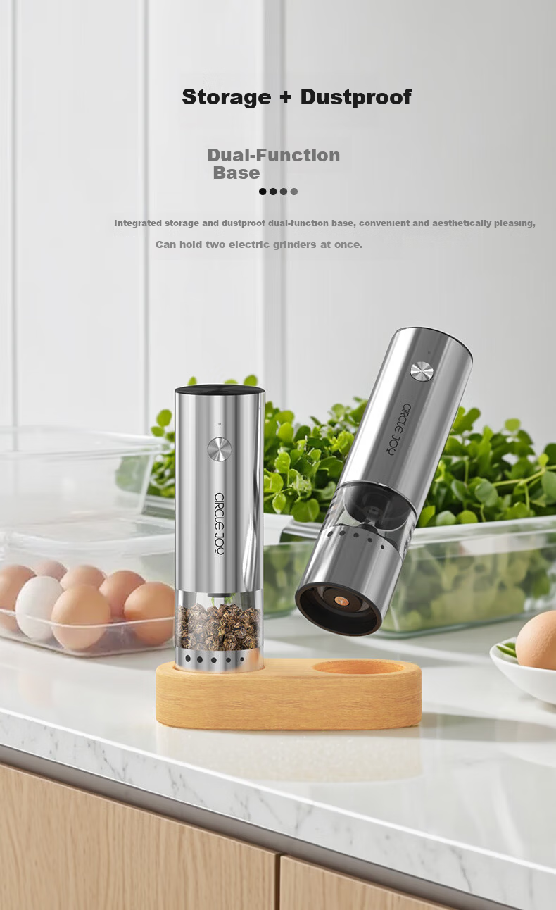 Circle Joy Mini Stainless Steel Electric Pepper Grinder Rechargeable Household Spice Grinder Set of 2 10