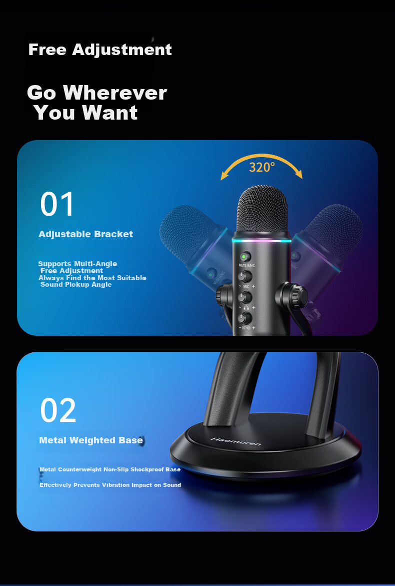 Good Shepherd USB Desktop Microphone Gaming Live Streaming Condenser Microphone for PC Mobile Karaoke Voiceover Noise-Canceling Recording Mic 10