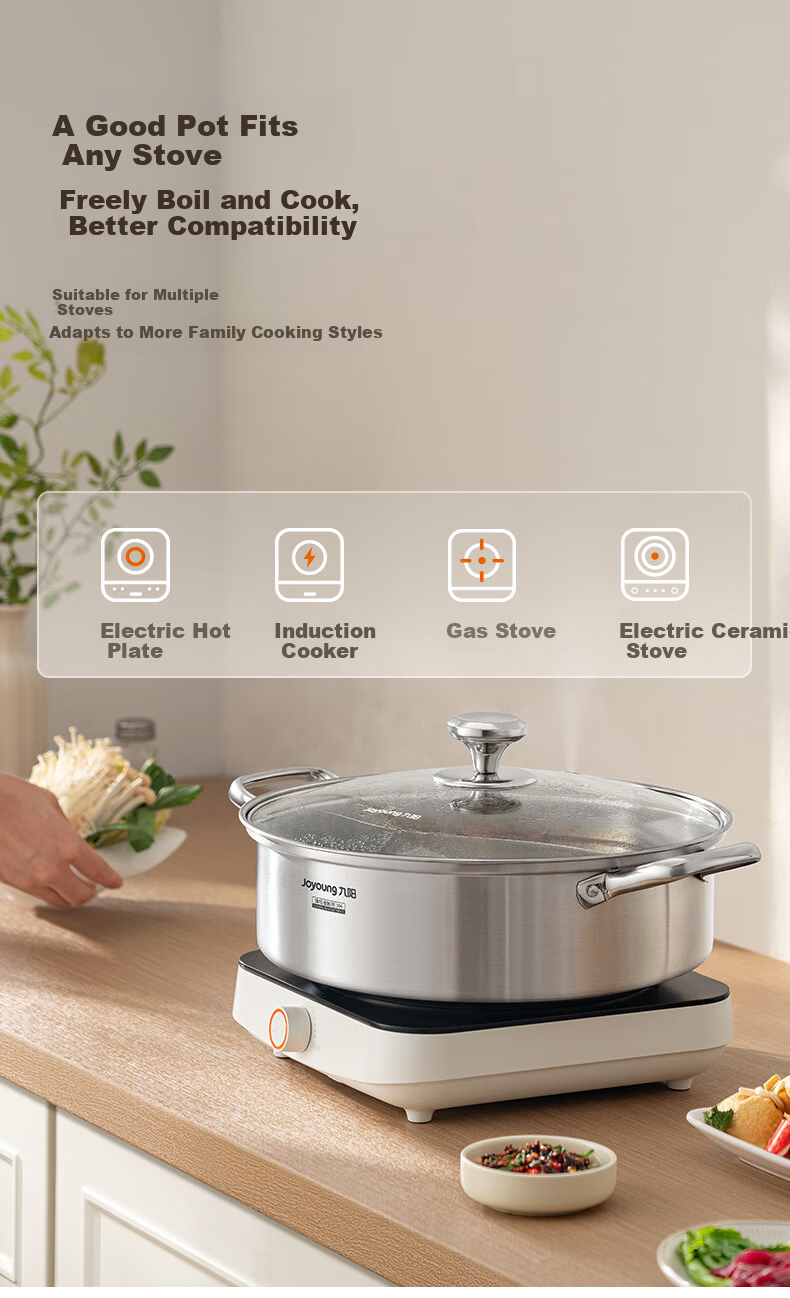 Joyoung Hot Pot Cookware 304 Stainless Steel Yuan Yang Pot Hot Pot Soup Pot Multi-Person Small Hot Pot Induction Cooker Gas Stove 28cm 8