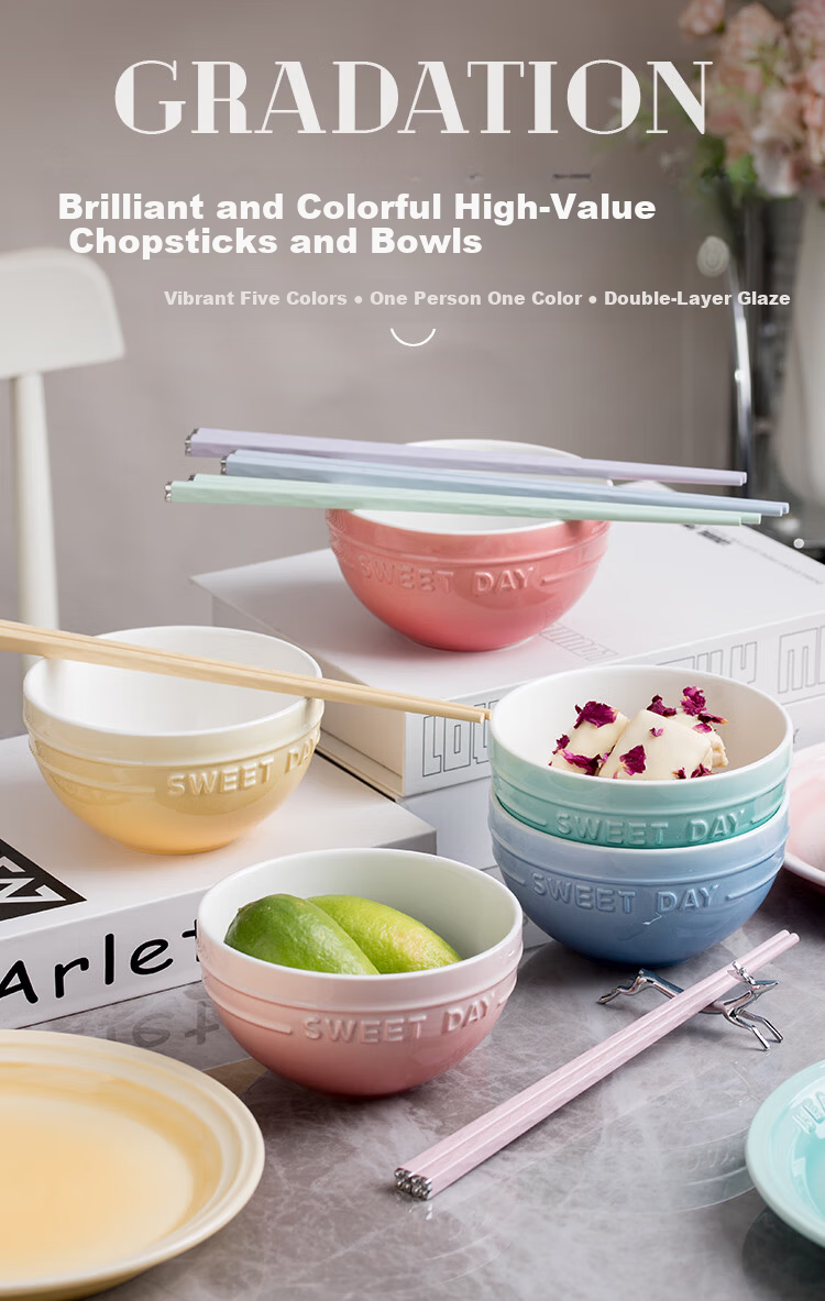 Banwu Life Ceramic Bowl and Chopsticks Set, Single-User High-Quality Underglaze Color Tableware, Personal Bowl and Chopsticks 1