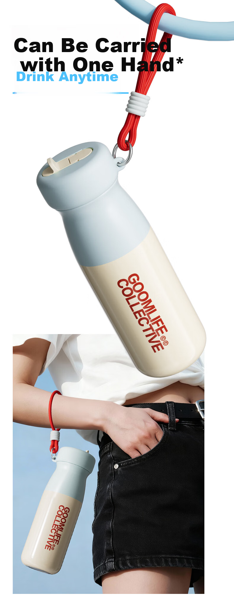 GOOM Double Drinking Sports Insulated Bottle Fitness Straw Cup Portable Car Cup Student Water Bottle 580ml Milk Candy Coffee 7