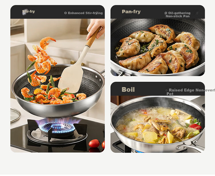 MAXCOOK 34cm 316L Stainless Steel Non-Stick Wok, Triple-Layer Steel, Compatible with Gas and Induction Cooktops, Model MCC4391 8