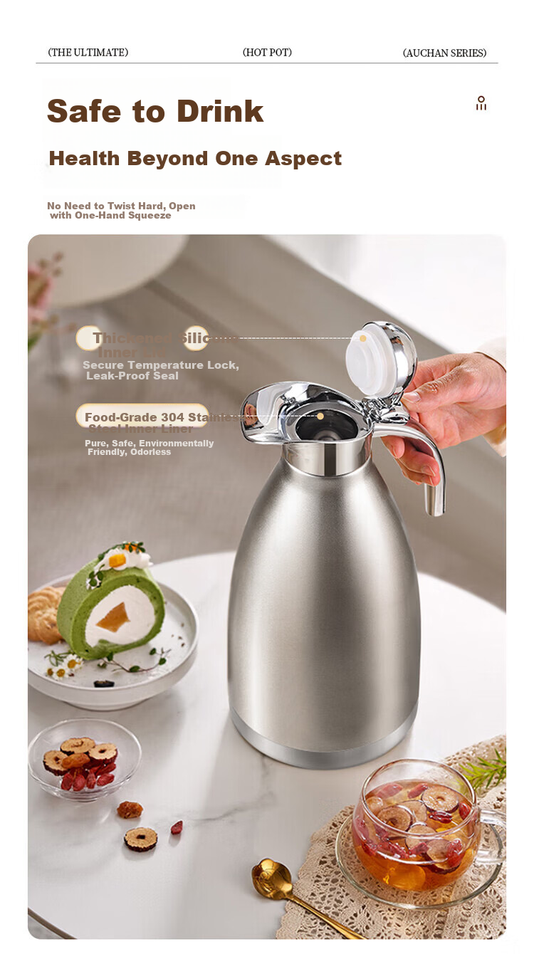 Vinas Stainless Steel Insulated Thermos 2L Large Capacity Commercial Hot Water Bottle Dormitory Insulated Flask 5