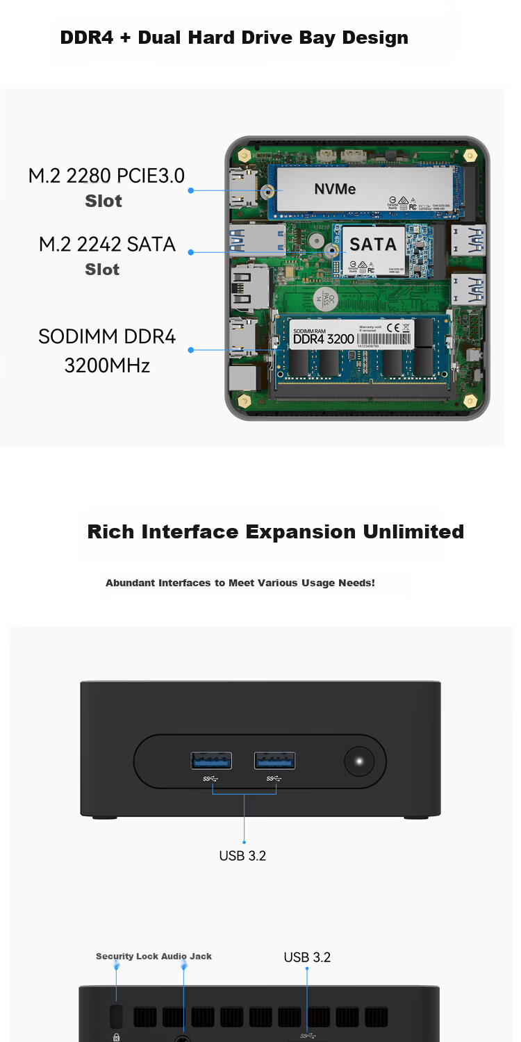 Mofang MOREFINE M8 Mini PC, DDR4 Memory, Single Network Port, Supports OpenCLAW N150 Processor/8GB RAM/512GB SSD 8