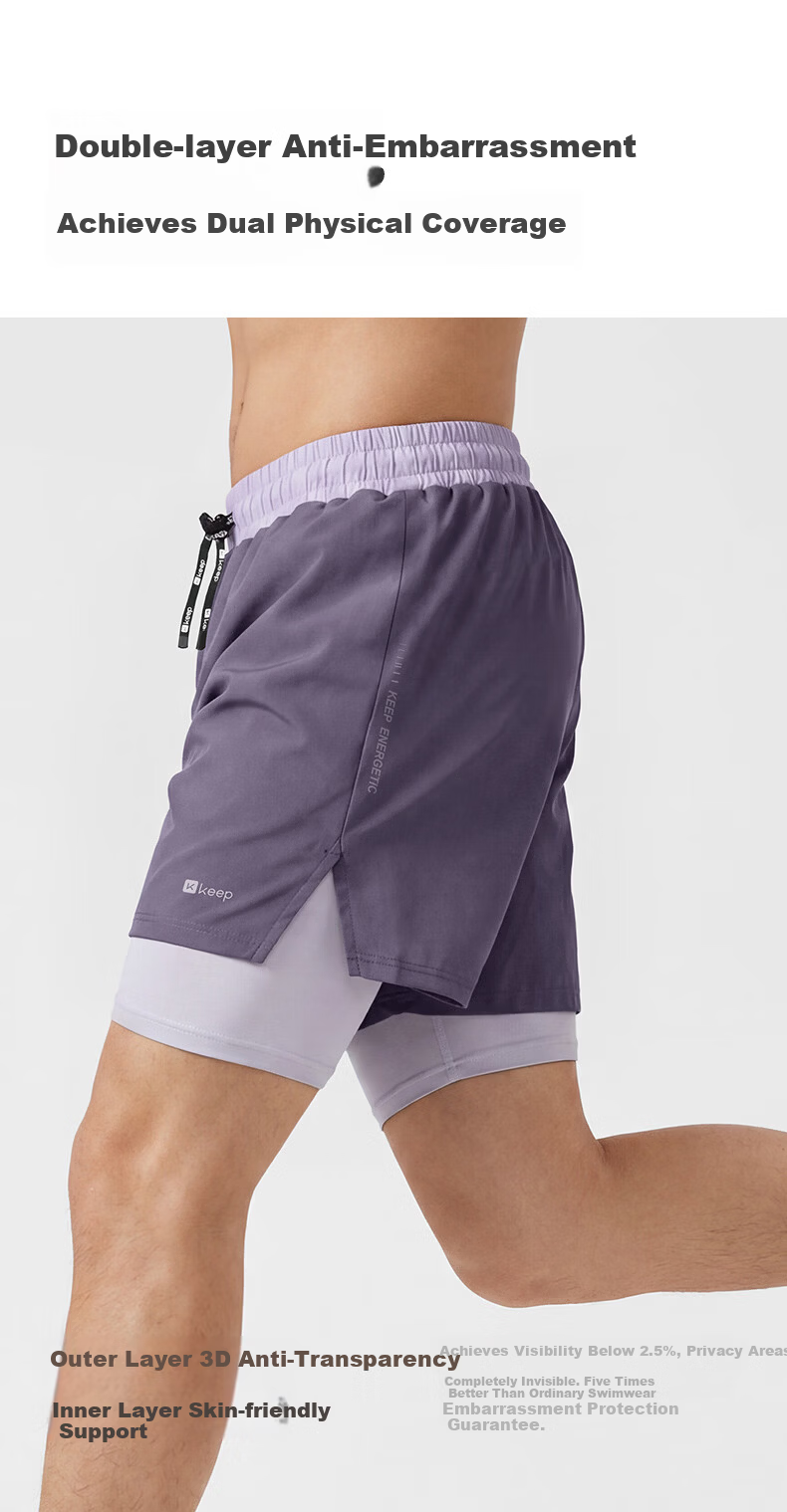 Keep Men's Swim Trunks Double-Layer Sports Running Boxer Briefs Swimming Shorts Hot Spring Swimwear 120 Purple 3XL 6