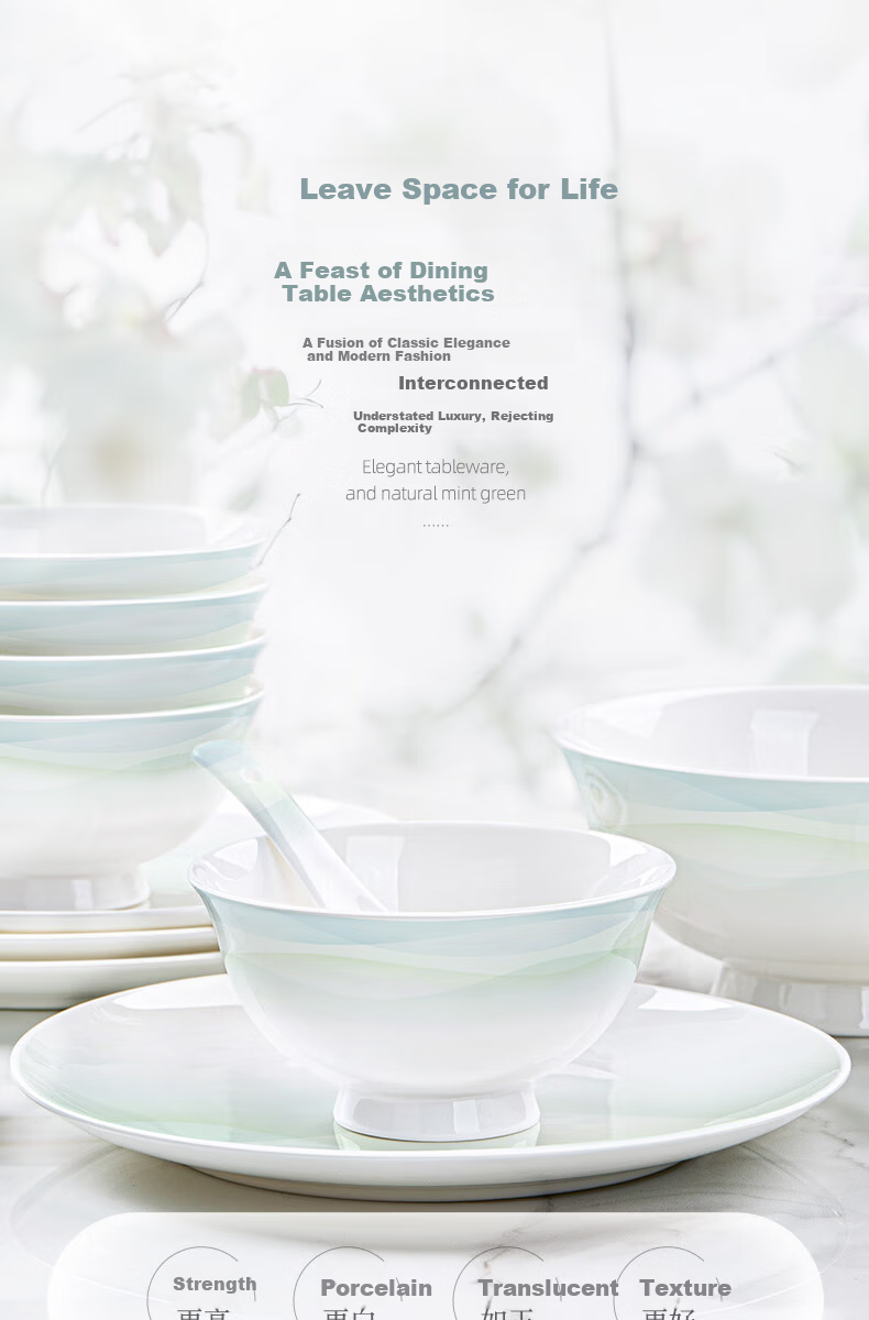 NINE CRANES Jingdezhen Ceramic Rice Bowl Set, 4.5-Inch High-Temperature Porcelain Bowls, Luxury Home Dining, 10 Pieces 2