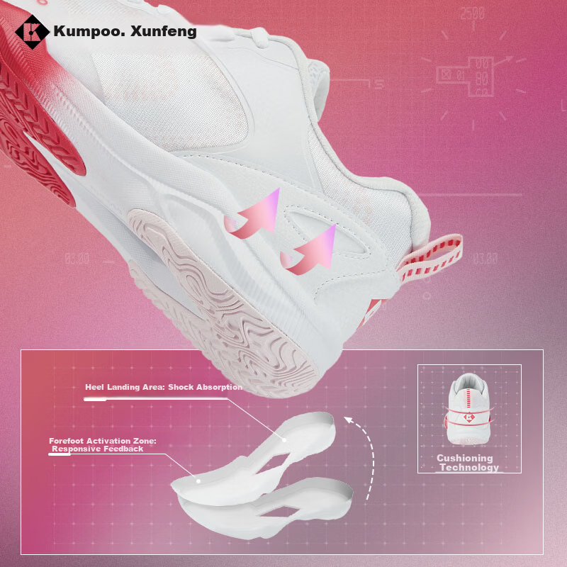 KUMPOO 26th Anniversary New Badminton Shoes Durable Non-slip Breathable Sports Shoes KH-E315 White/Red Size 35