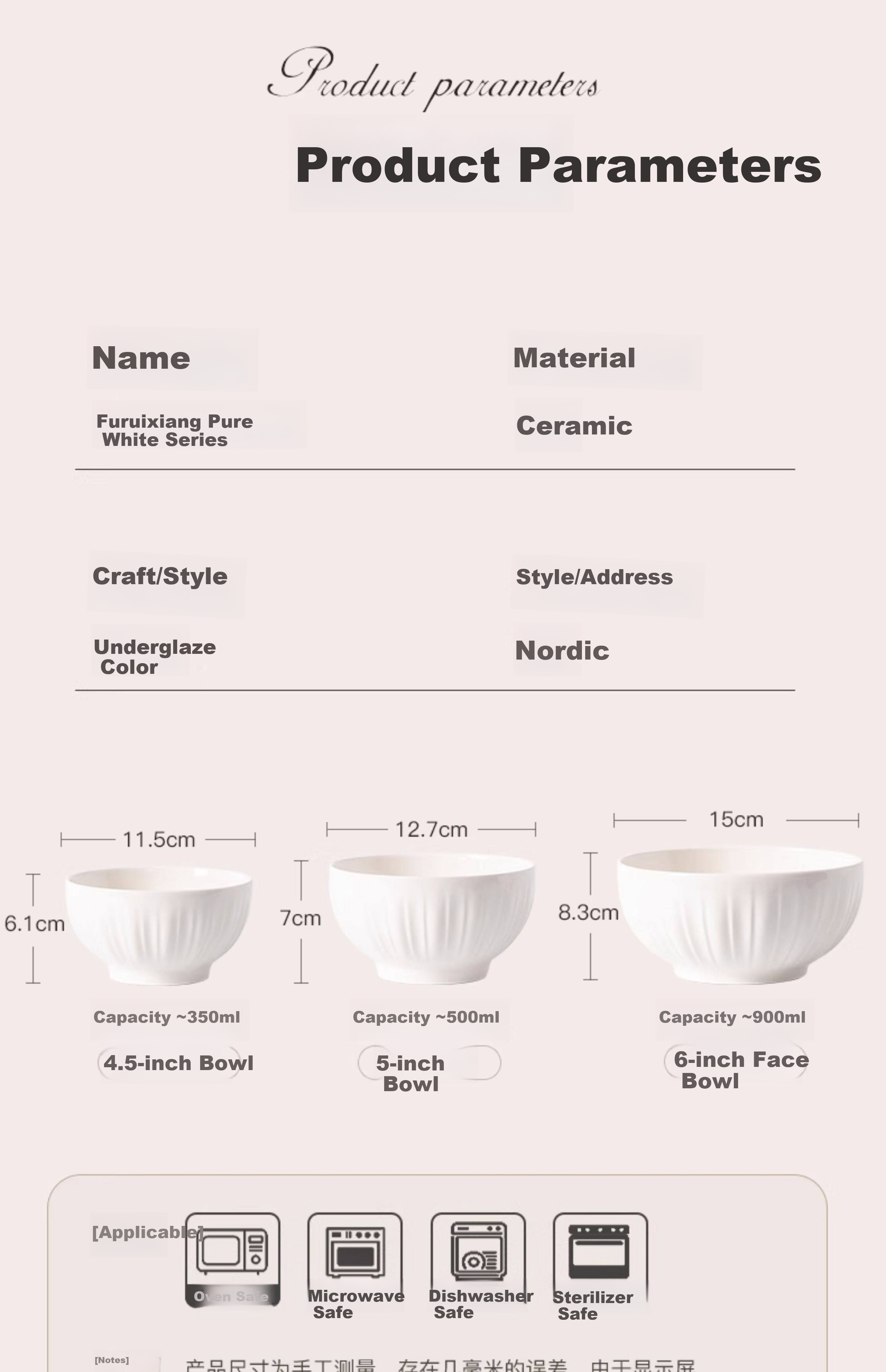 Jieyajie Ceramic Pure White Bowl Set 4.5 Inch Luxury Home Tableware 10-Piece Shengshi Pure White 19