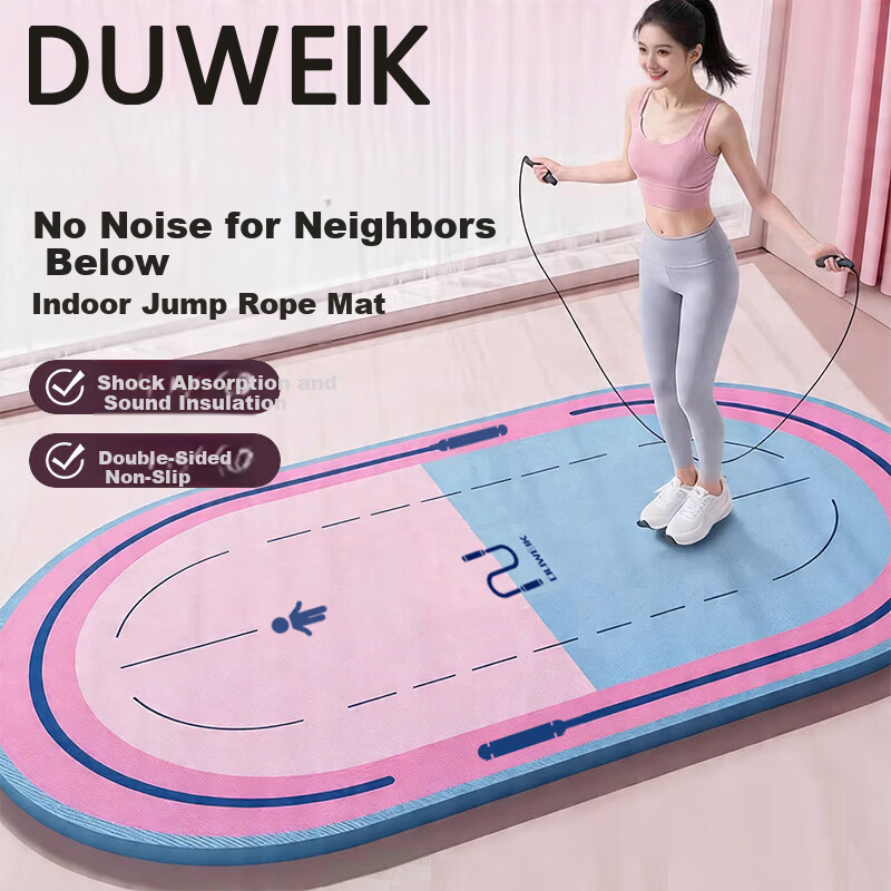 Duweike Jump Rope Mat Yoga Mat Shock Absorption Elliptical Floor Mat Home Indoor Silent Non-Slip Fitness Soundproof Mat Pink Blue