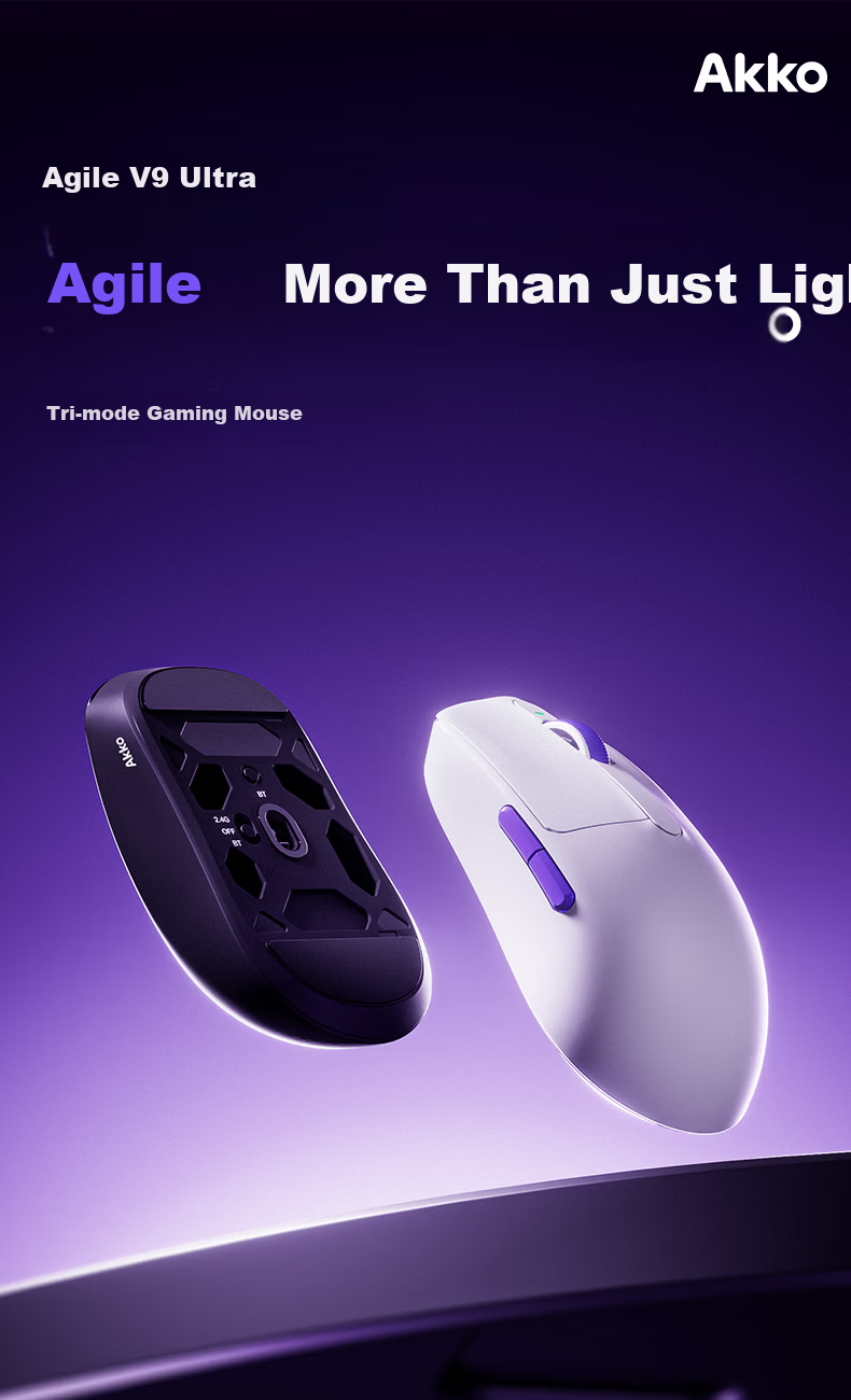 AKKO Agile V9 Wireless Ergonomic Gaming Office Mouse Three-Mode Wired Bluetooth Rechargeable Mouse Compatible with Apple MacBook 1