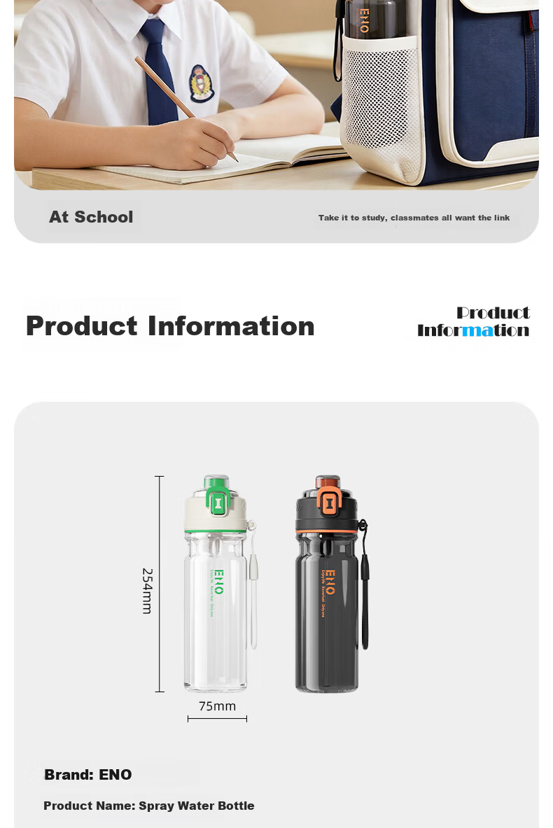 Eno Spray Water Bottle Men's Sports Spray Cup Summer Children's School Special Tritan Cup 2026 New Model 13