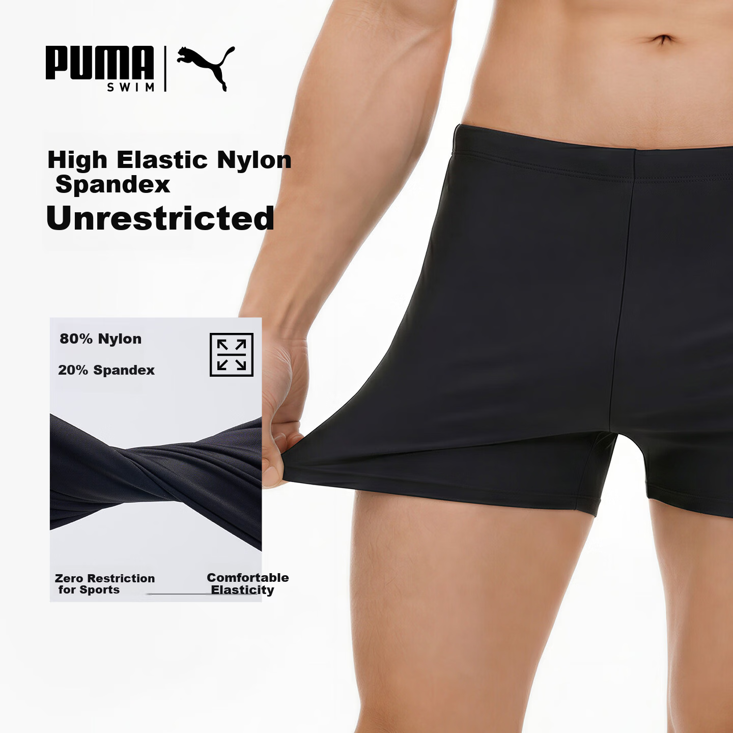 PUMA Men's Swim Trunks, Goggles, And Swim Cap Three-Piece Set Anti-Embarrassment High-Definition Anti-Fog Highly Elastic Swim Shorts Non-Water Swimming Equipment 4