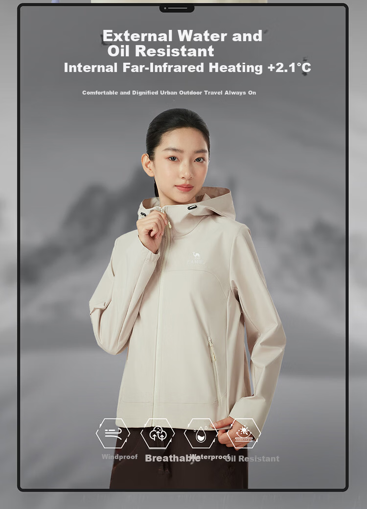 CAMEL Outdoor Softshell Jacket 26 Spring Windproof Water-Repellent Thermal Hiking Jacket Unisex 4031 [Li Keyi Edition] 2