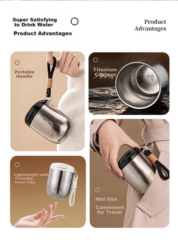 FUGURNG BESTJOY Pure Titanium Coffee Cup High-Quality Inner and Outer Pure Titanium Insulated Cup Portable Compact Water Bottle Titanium Cup Coffee Color 228ml 2