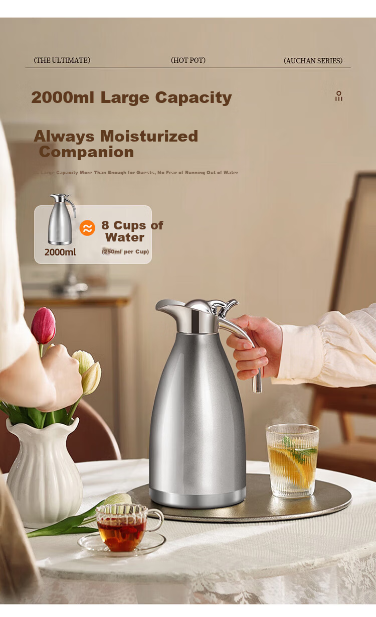 Vinas Stainless Steel Insulated Thermos 2L Large Capacity Commercial Hot Water Bottle Dormitory Insulated Flask 6