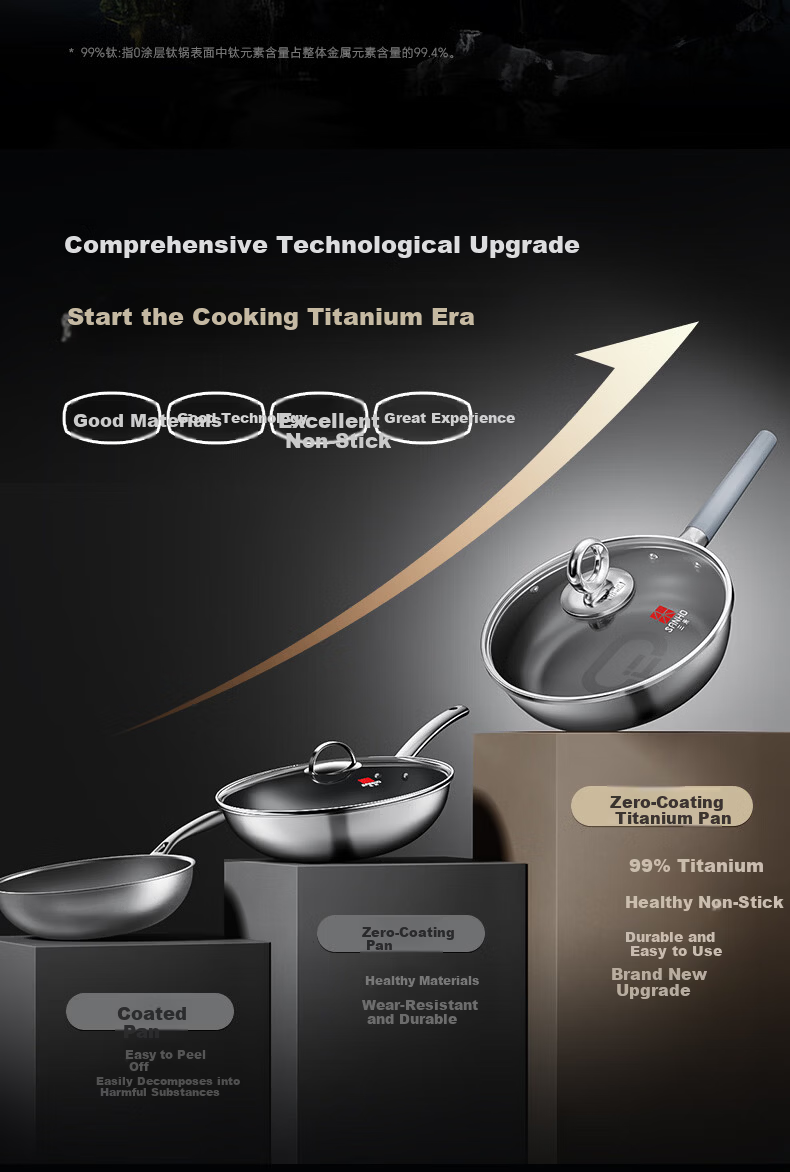Sanhe 0 Coating 99 Titanium Non-Stick Frying Pan with Lid 26cm Universal Stove LJ26S17 + Bamboo Chopsticks 3